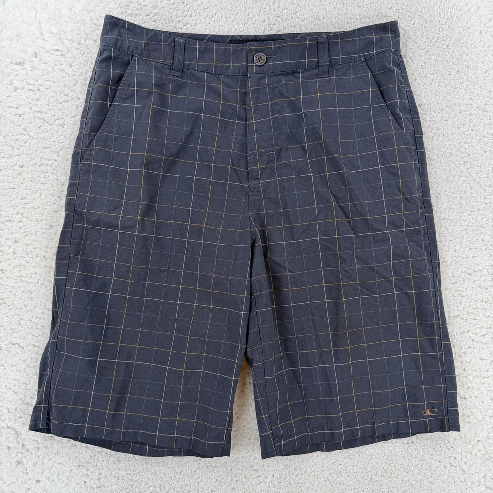 O'Neill Shorts Mens 34 Gray Plaid Chino Polyester Viscose Surf Skate Baggy Y2K